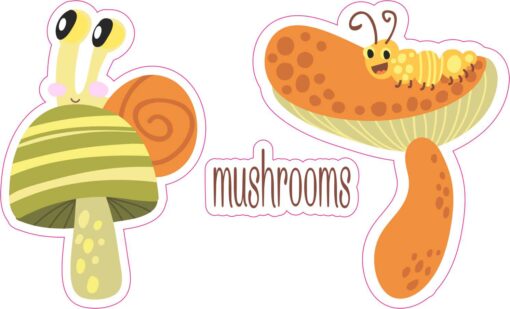 Green and Orange Mushroom Vinyl Stickers