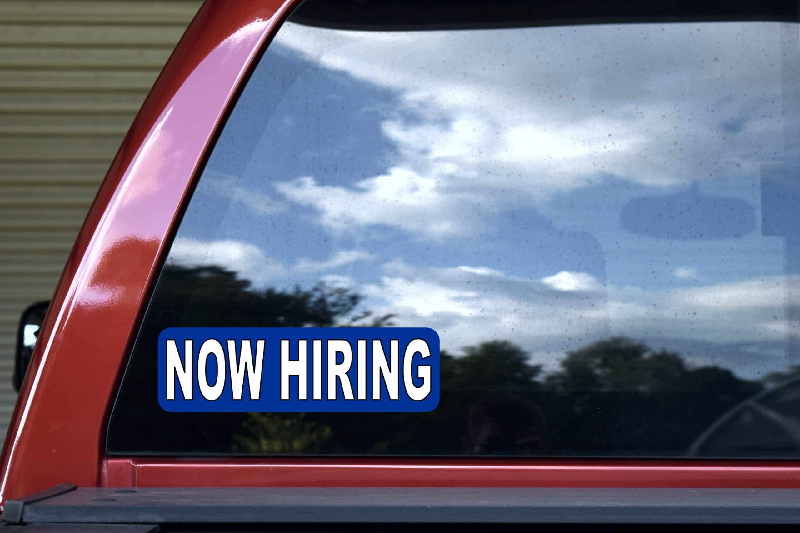 StickerTalk Blue Now Hiring Vinyl Sticker, 10 inches x 3 inches - Image 5