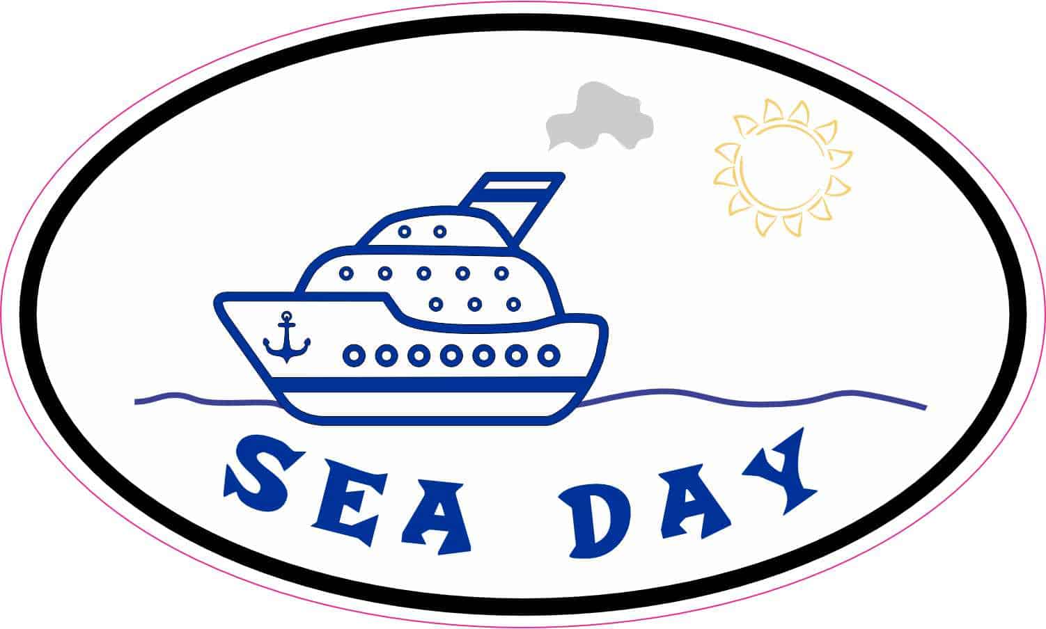 StickerTalk Blue Cruise Ship Oval Sea Day Vinyl Sticker, 5 inches x 3 inches