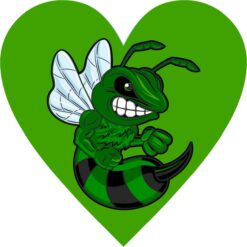Green Hornet Mascot Heart Vinyl Sticker