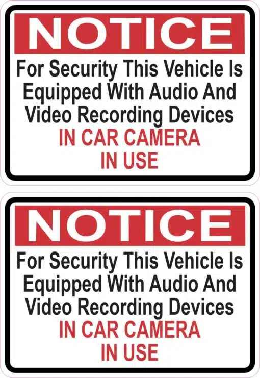 Notice in Car Camera in Use Vinyl Stickers