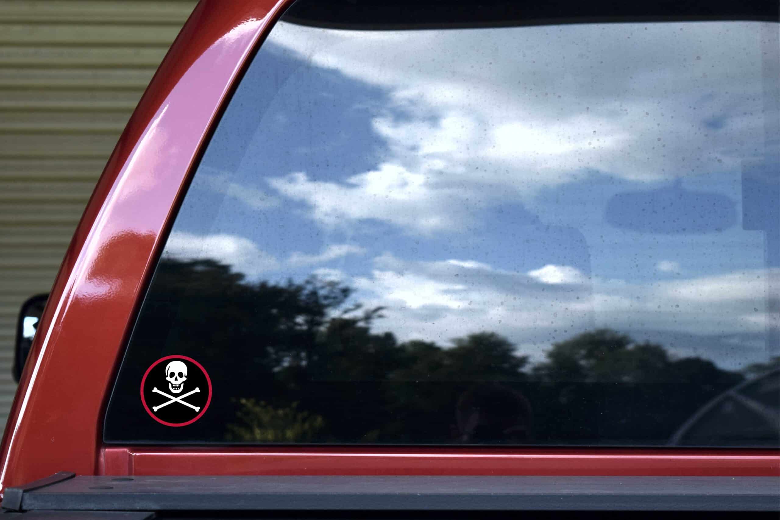Red Border Skull and Crossbones Vinyl Stickers