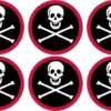 Red Border Skull and Crossbones Vinyl Stickers