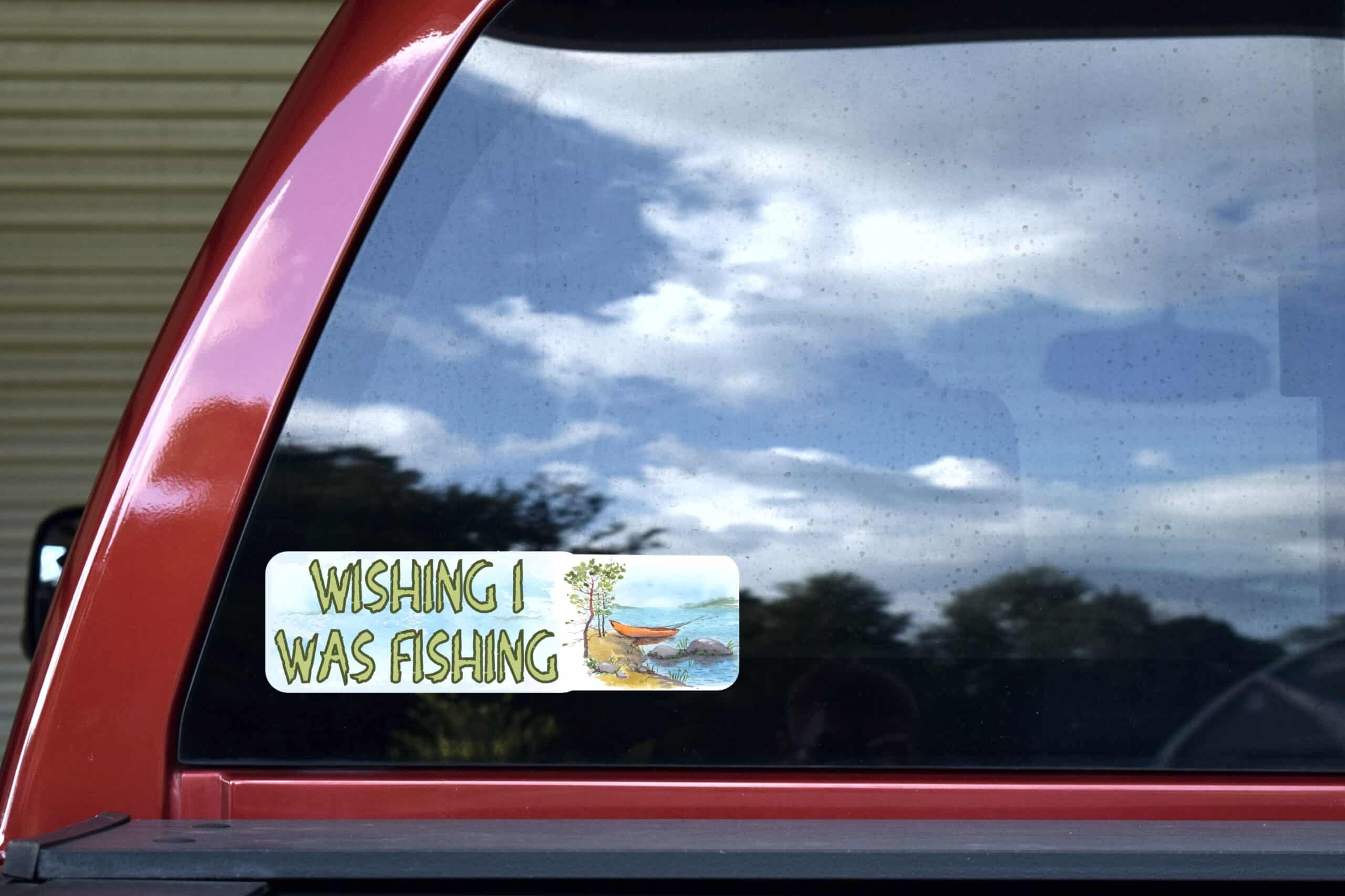 StickerTalk Wishing I Was Fishing Vinyl Sticker, 10 inches x 3 inches