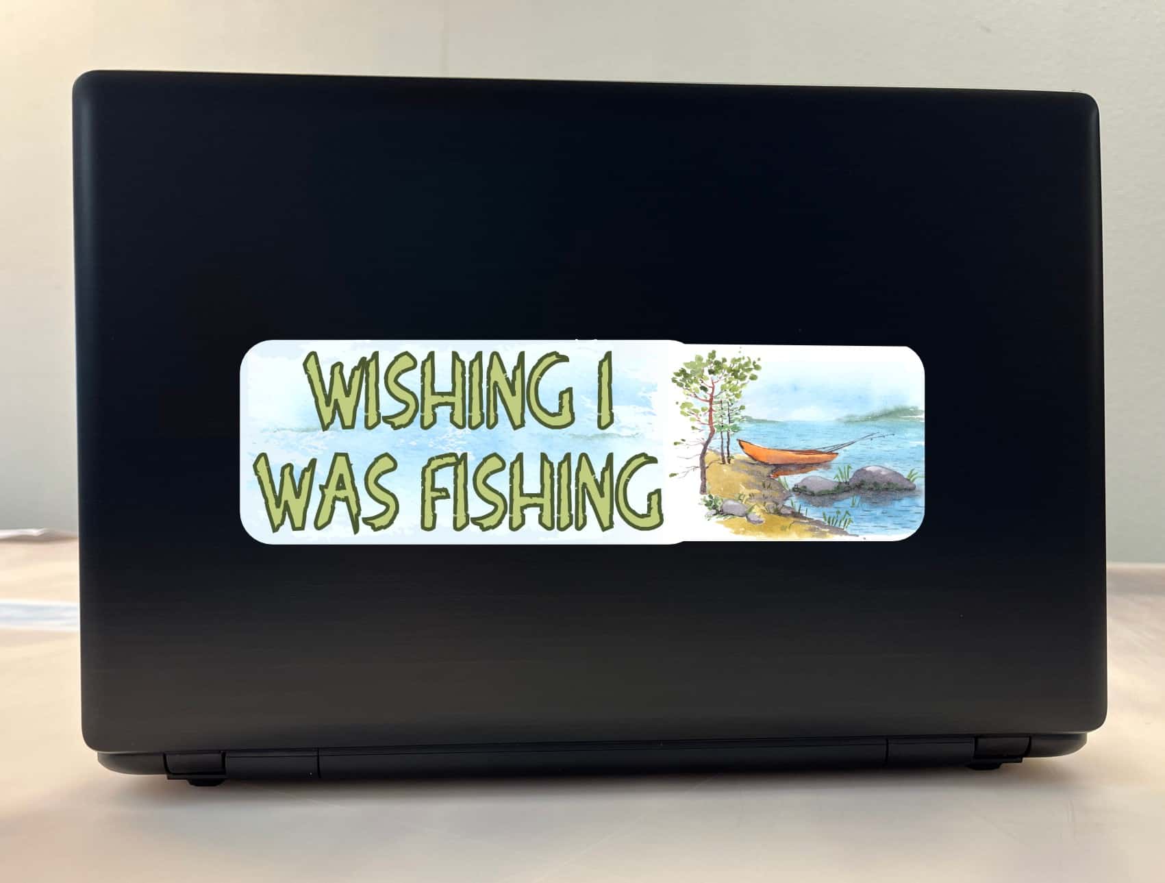 StickerTalk Wishing I Was Fishing Vinyl Sticker, 10 inches x 3 inches