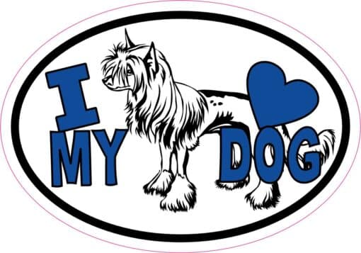 Blue Oval Chinese Crested I Love My Dog Vinyl Sticker