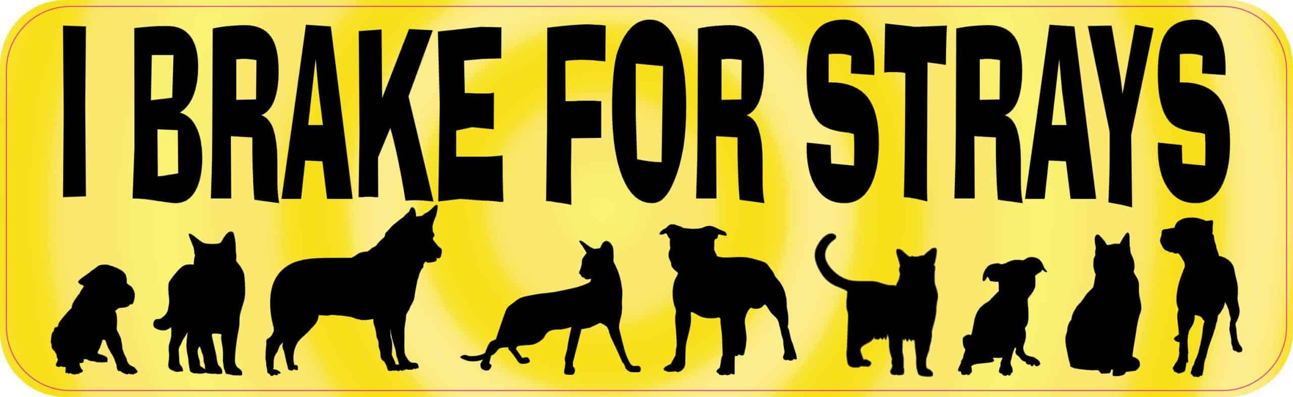 Yellow I Brake for Strays Vinyl Sticker