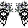 Mirrored Highland Cow With Flower Crown Stickers