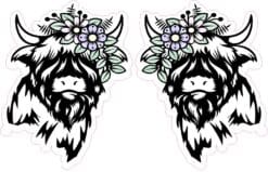 Mirrored Highland Cow With Flower Crown Stickers