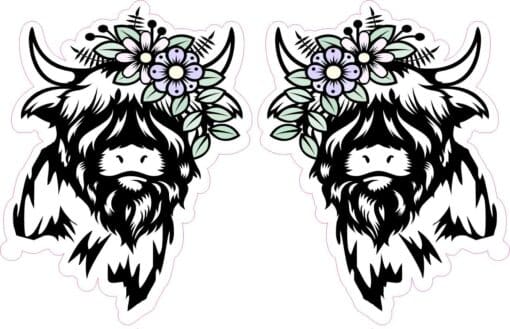Mirrored Highland Cow With Flower Crown Stickers