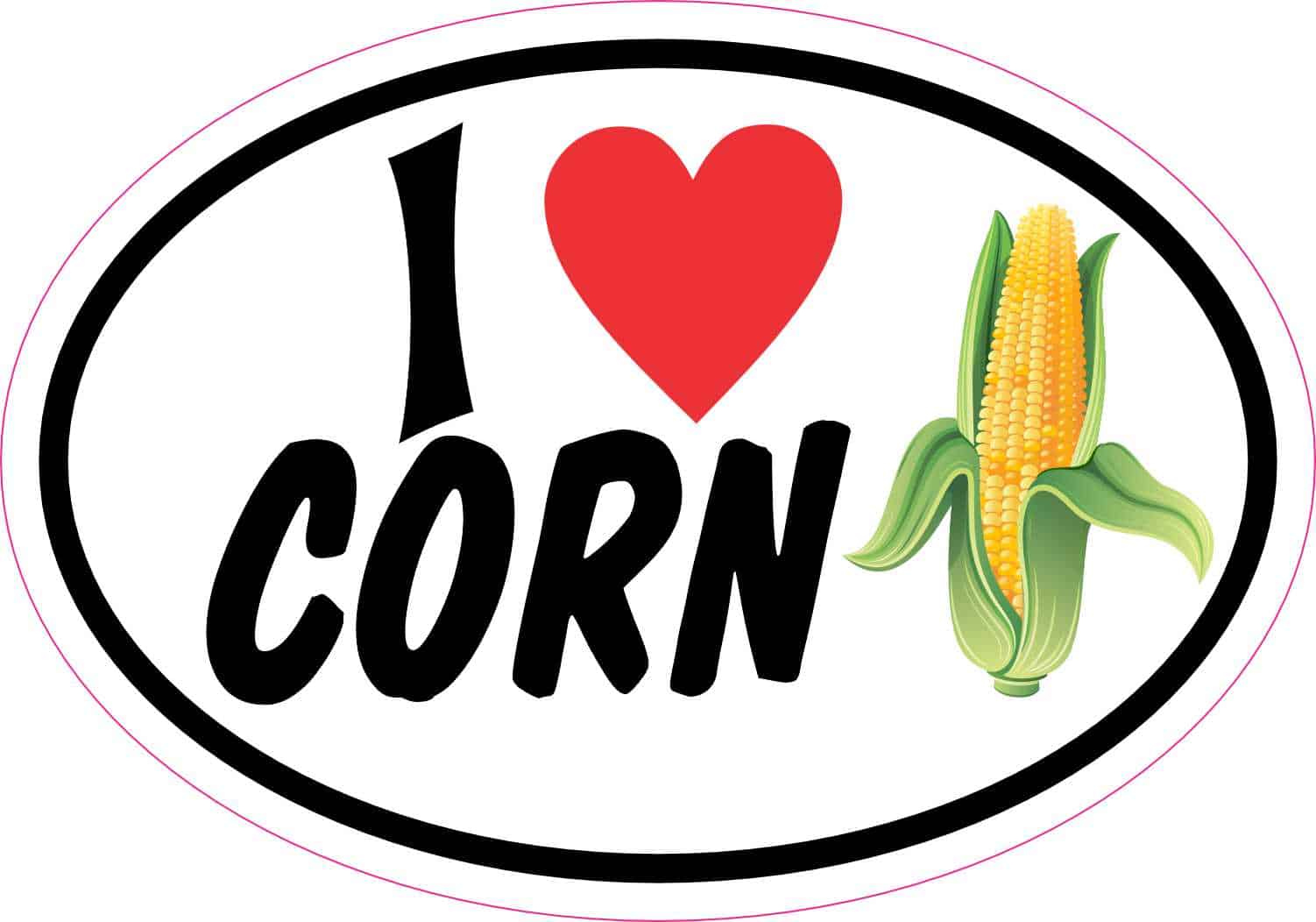 StickerTalk Oval I Love Corn Vinyl Sticker, 5 Inches x 3.5 Inches