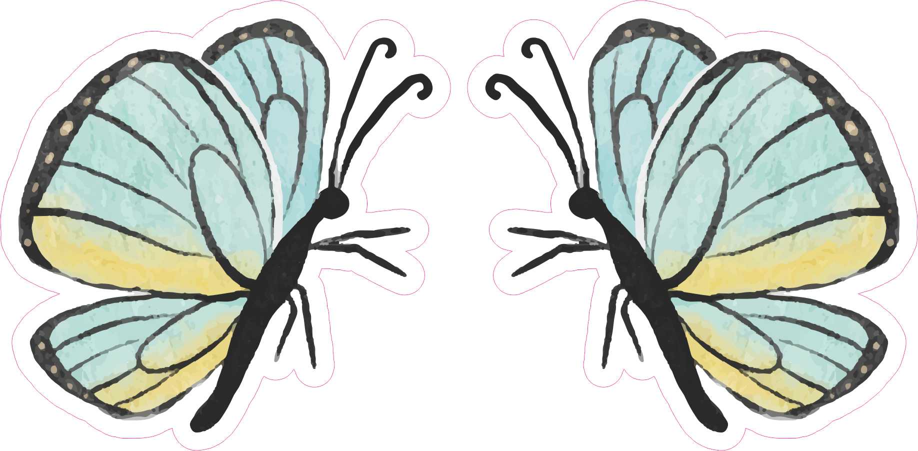 StickerTalk Mirrored Blue Watercolor Butterfly Stickers, 3 Inches x 3 Inches