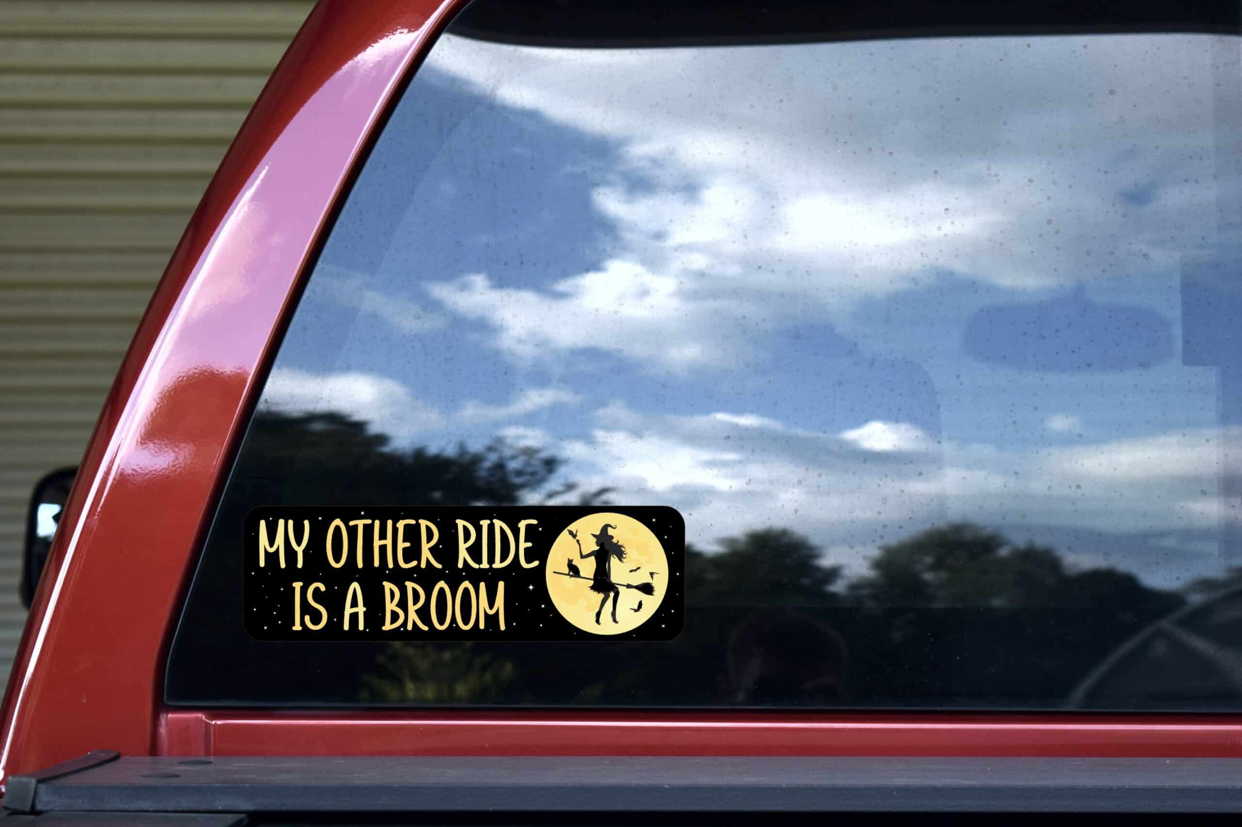 StickerTalk My Other Ride is a Broom Halloween Sticker, 10 inches x 3 inches