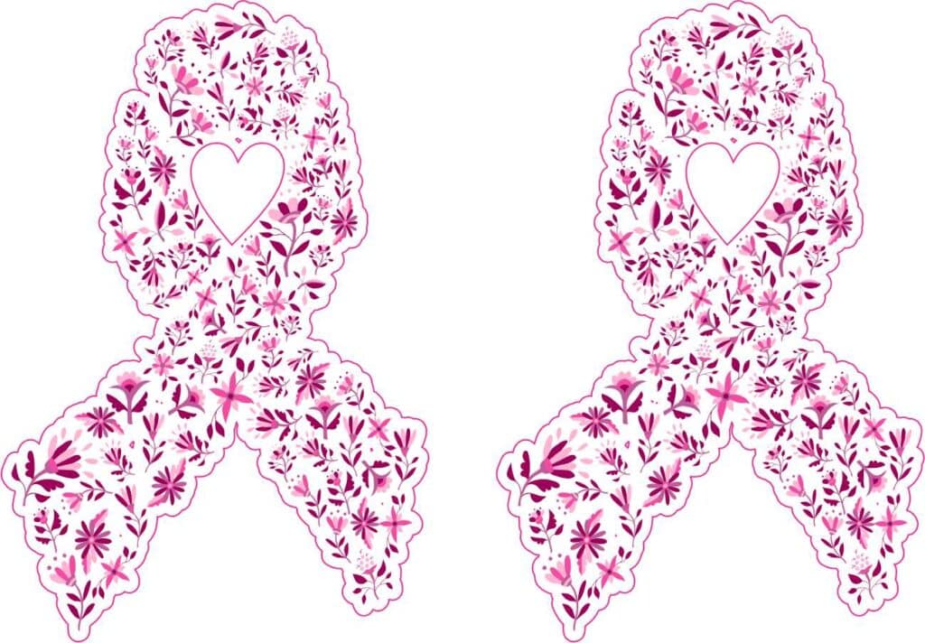 StickerTalk Flower Cancer Ribbon Stickers, 1 Sheet of Two Stickers, 2 ...