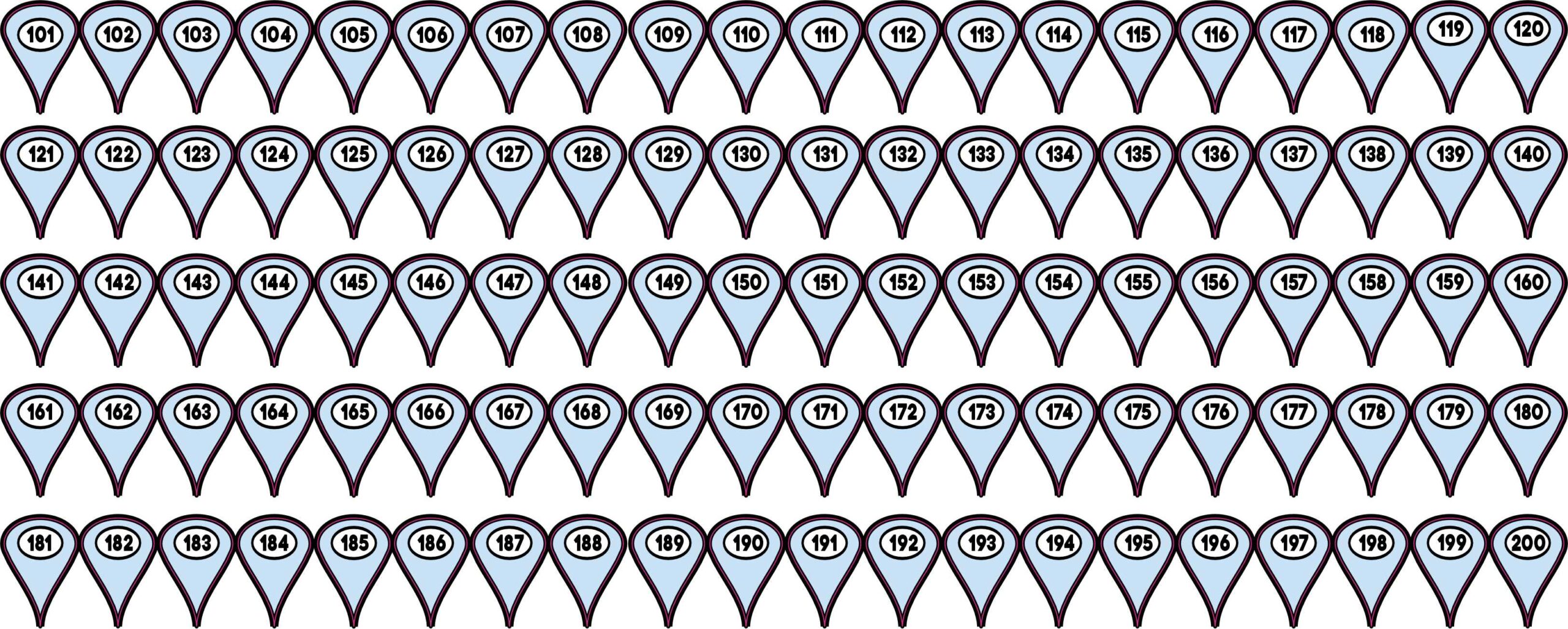 101-200 Baby Blue Map Pointer Stickers