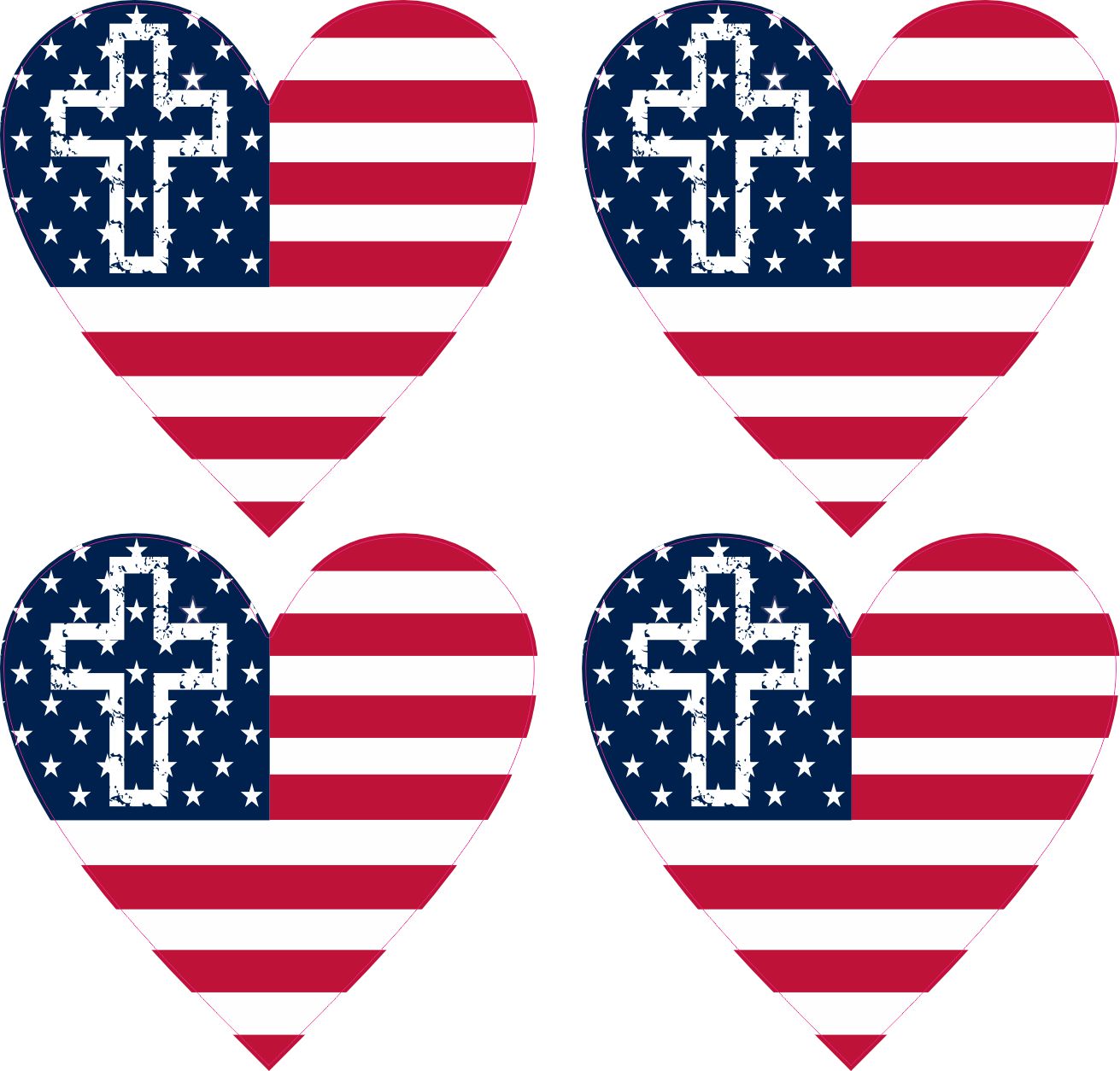 Cross American Flag Heart Stickers