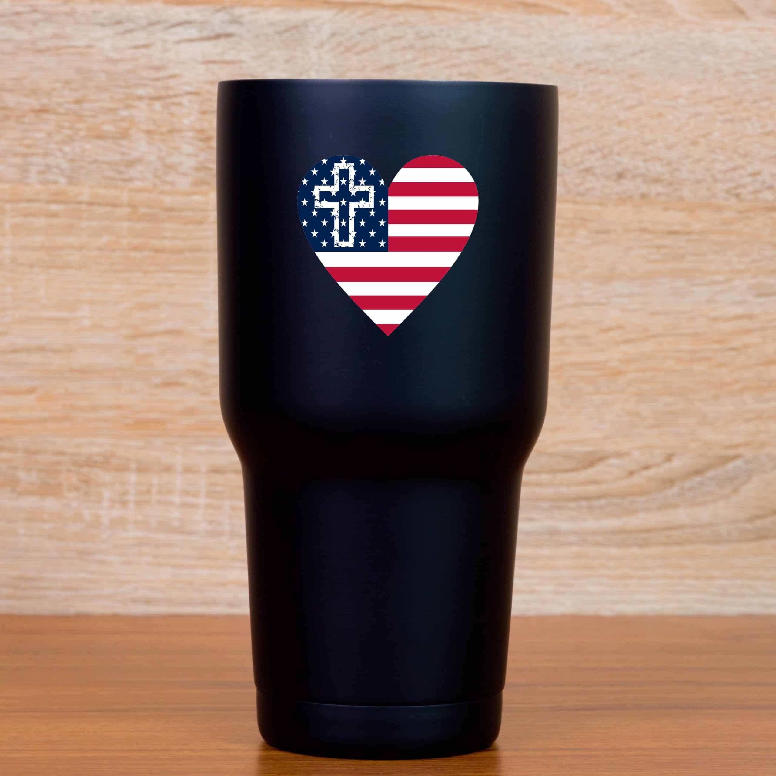 Cross American Flag Heart Stickers