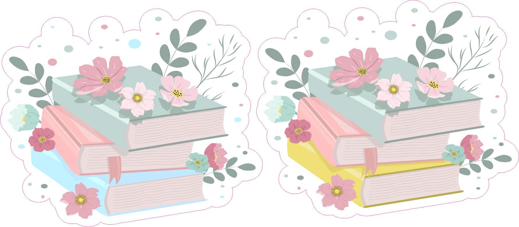 Floral Book Stack Sticker Sheet