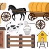 covered wagon, farm animals, rustic barn - vinyl removable sticker