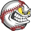 cartoon character, baseball stitching, angry expression - vinyl removable sticker