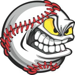 cartoon character, baseball stitching, angry expression - vinyl removable sticker