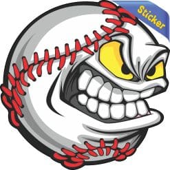 cartoon character, baseball stitching, angry expression - vinyl removable sticker