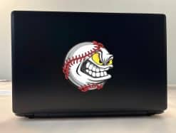 cartoon character, baseball stitching, angry expression - vinyl removable sticker