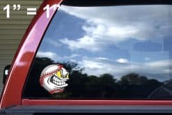 cartoon character, baseball stitching, angry expression - vinyl removable sticker