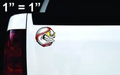 cartoon character, baseball stitching, angry expression - vinyl removable sticker