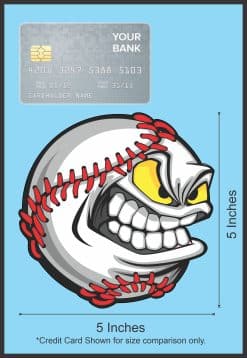 cartoon character, baseball stitching, angry expression - vinyl removable sticker