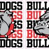 bulldog mascot head, bold typography, team colors - vinyl removable sticker