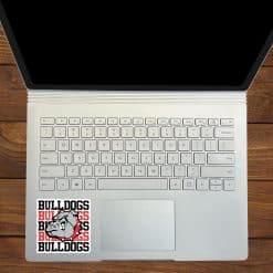 bulldog mascot head, bold typography, team colors - vinyl removable sticker