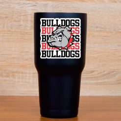 bulldog mascot head, bold typography, team colors - vinyl removable sticker