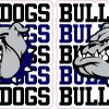 bulldog mascot head, repeated BULLDOGS text, fierce expression - vinyl removable sticker