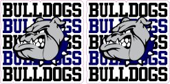 bulldog mascot head, repeated BULLDOGS text, fierce expression - vinyl removable sticker