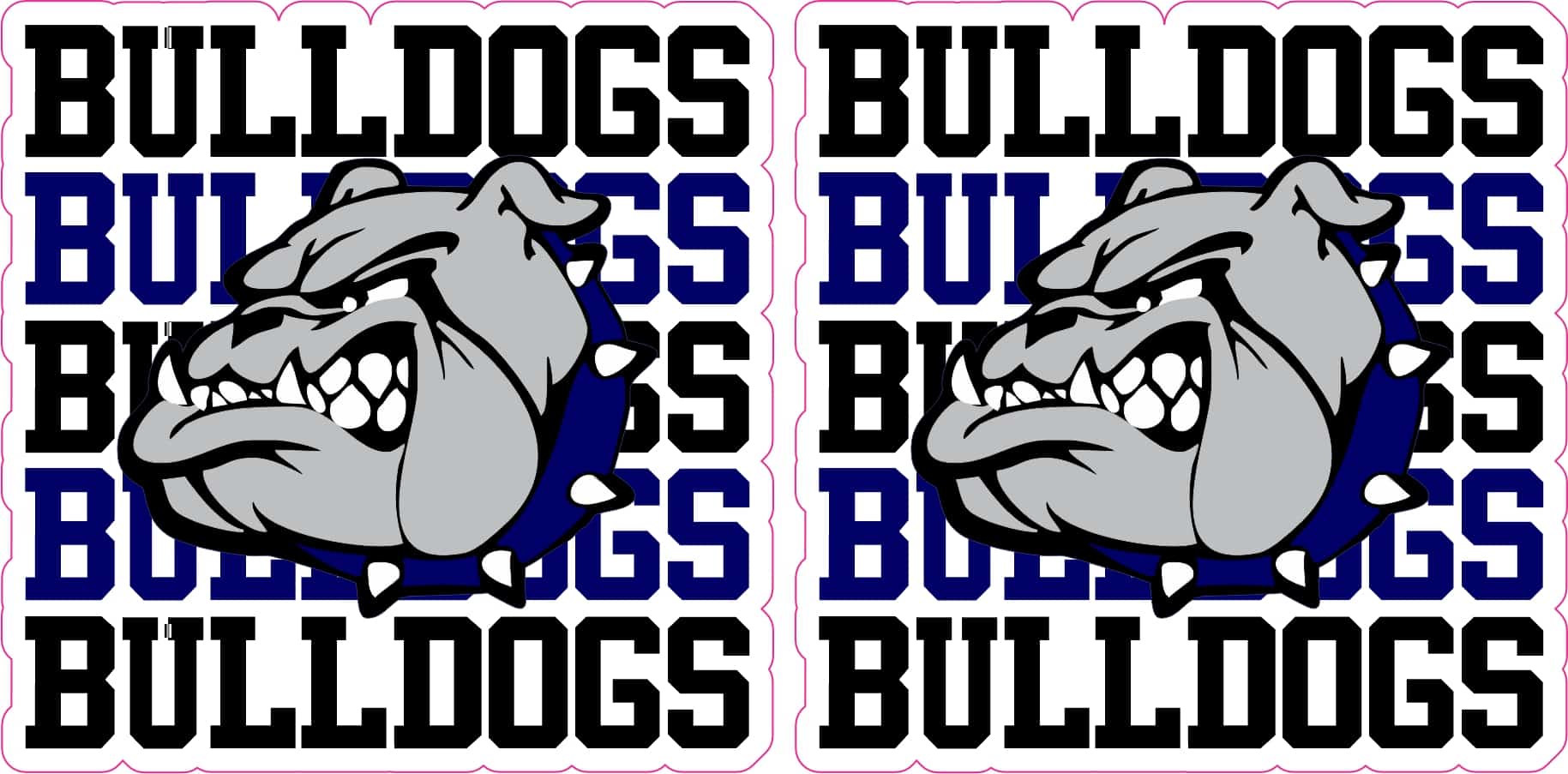 bulldog mascot head, repeated BULLDOGS text, fierce expression - vinyl removable sticker
