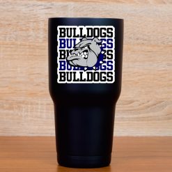 bulldog mascot head, repeated BULLDOGS text, fierce expression - vinyl removable sticker