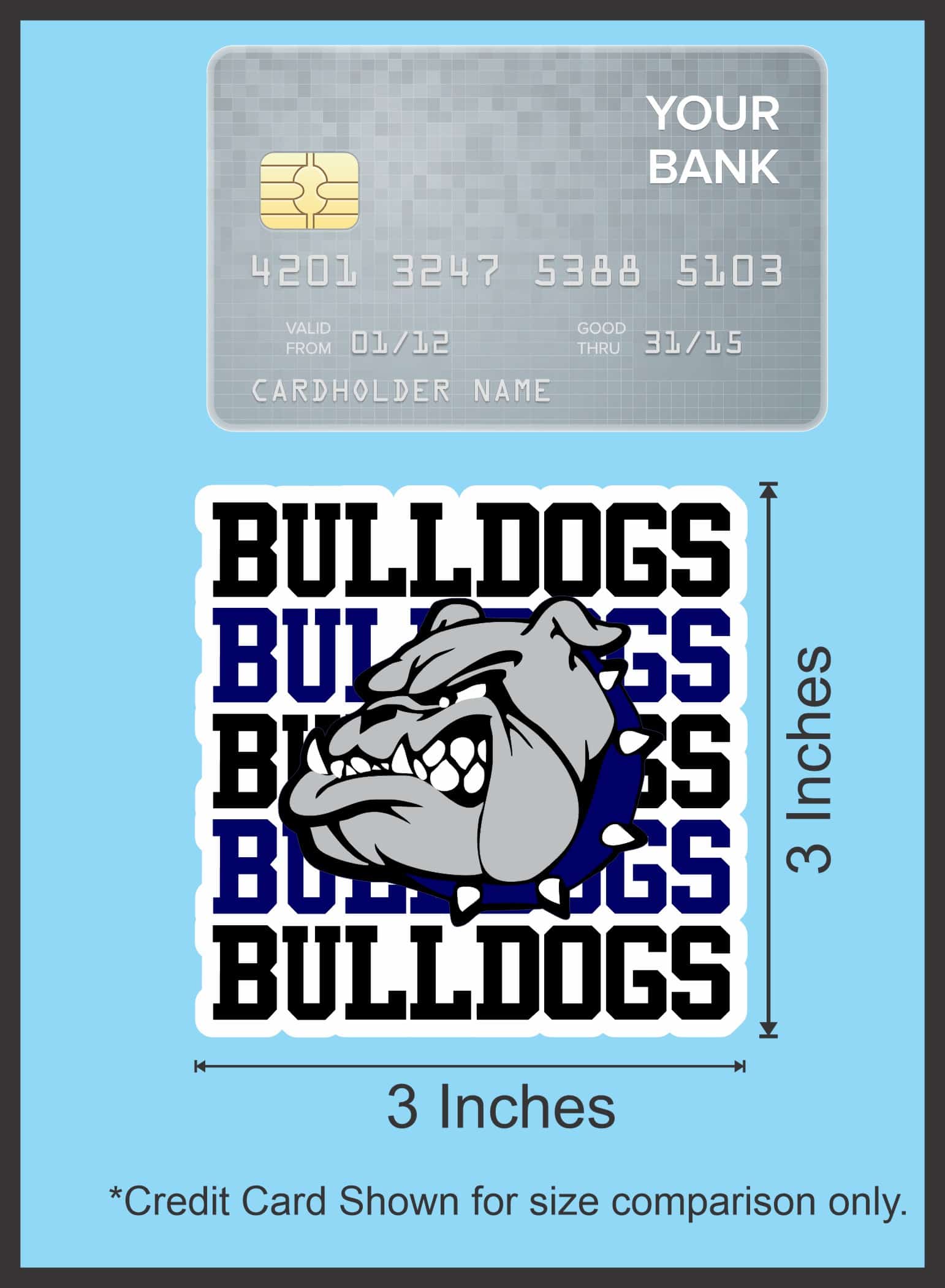 bulldog mascot head, repeated BULLDOGS text, fierce expression - vinyl removable sticker