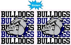bulldog mascot head, repeated BULLDOGS text, fierce expression - vinyl removable sticker