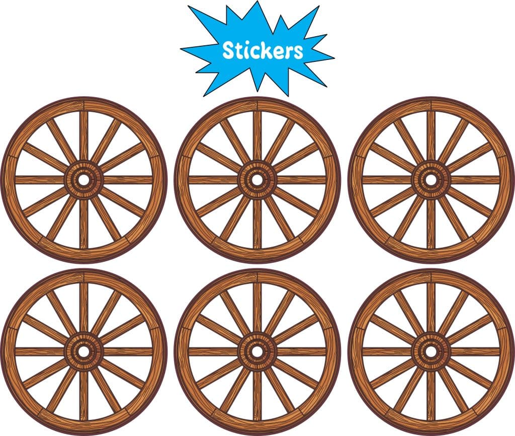 StickerTalk Wooden Wagon Wheel Vinyl Stickers, 1 sheet of 6 stickers, 1 ...