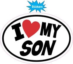 oval shape, bold typography, red heart symbol - vinyl removable sticker