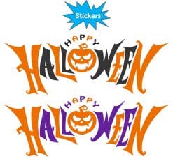 jack-o'-lantern pumpkin, curved text design, bold lettering - vinyl removable sticker