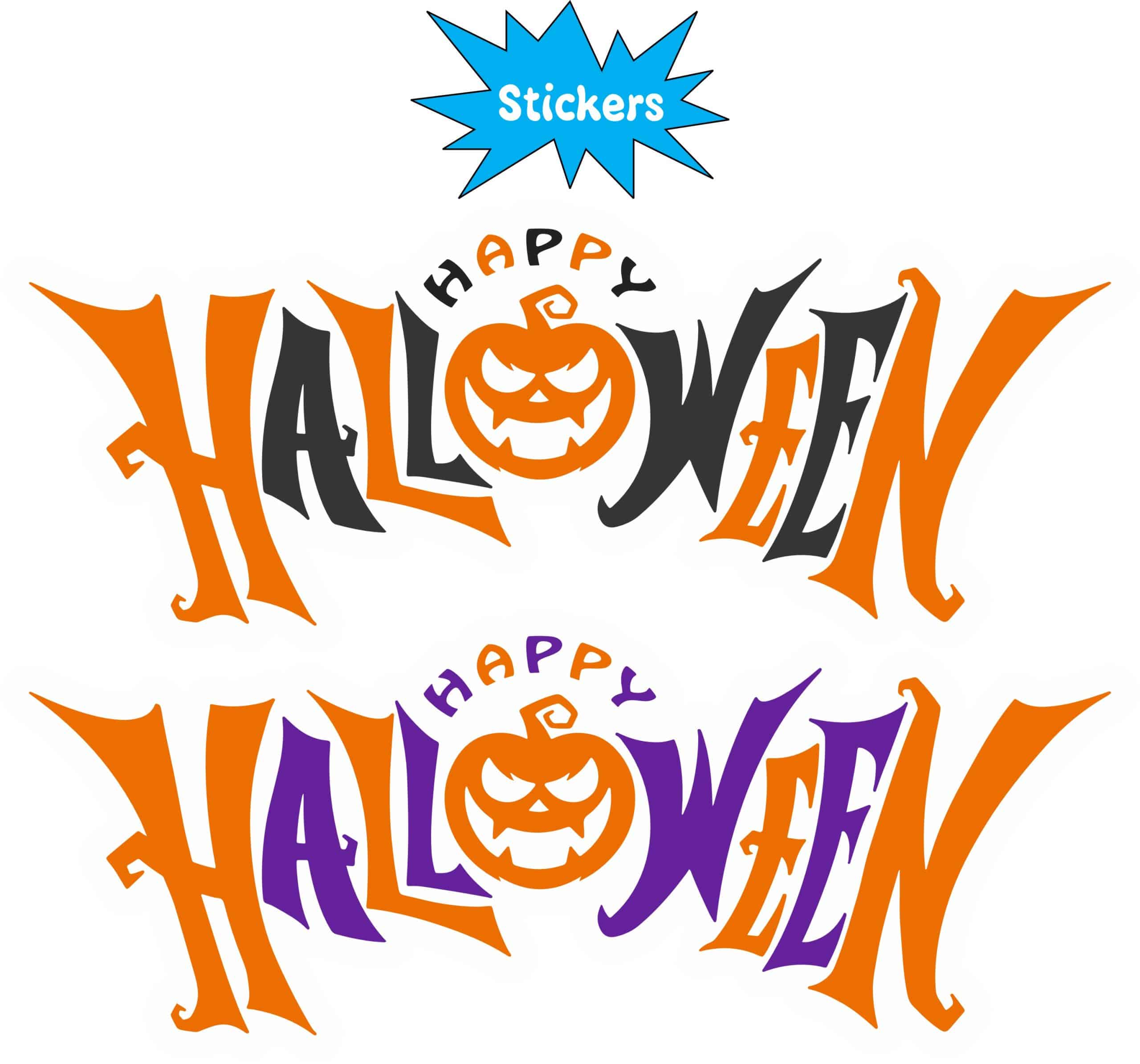jack-o'-lantern pumpkin, curved text design, bold lettering - vinyl removable sticker
