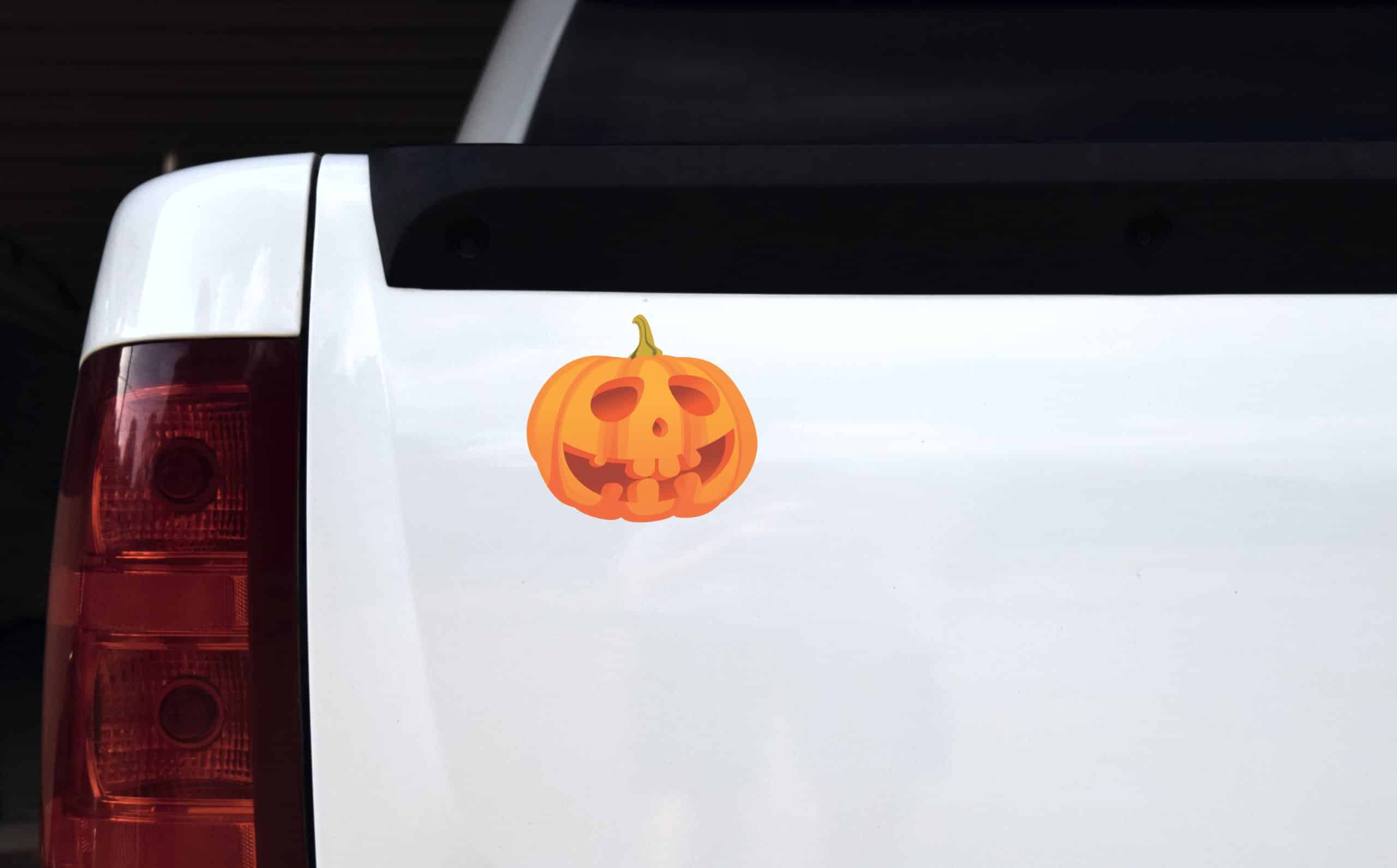 jack-o'-lantern face, carved pumpkin design, triangle eyes - vinyl removable sticker