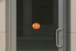 jack-o'-lantern face, carved pumpkin design, triangle eyes - vinyl removable sticker