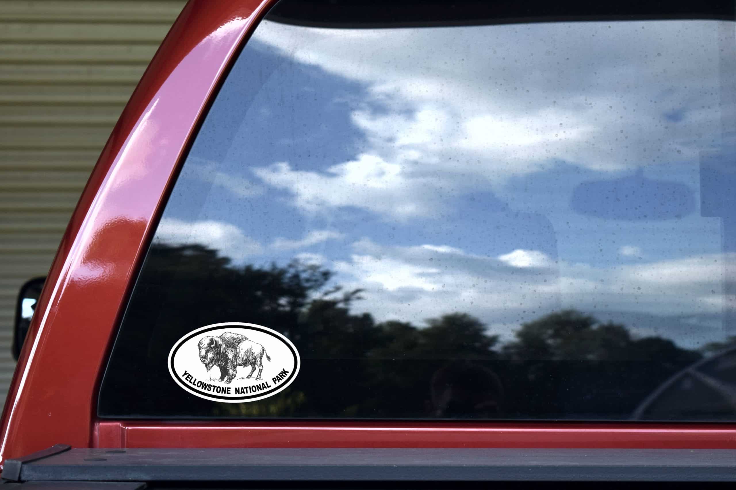 oval border, bison illustration, park name text - vinyl removable sticker