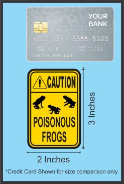 caution triangle, poison dart frog silhouettes, bold warning text - vinyl removable sticker