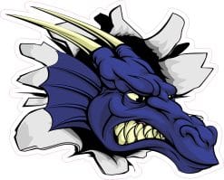 dragon head, golden horns, fierce expression - vinyl removable sticker