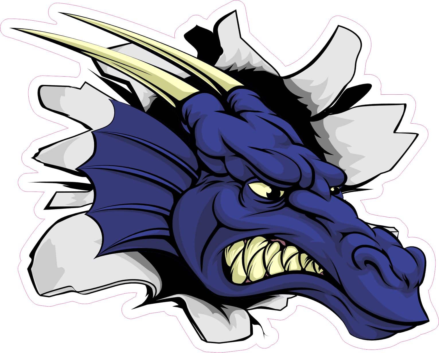 dragon head, golden horns, fierce expression - vinyl removable sticker