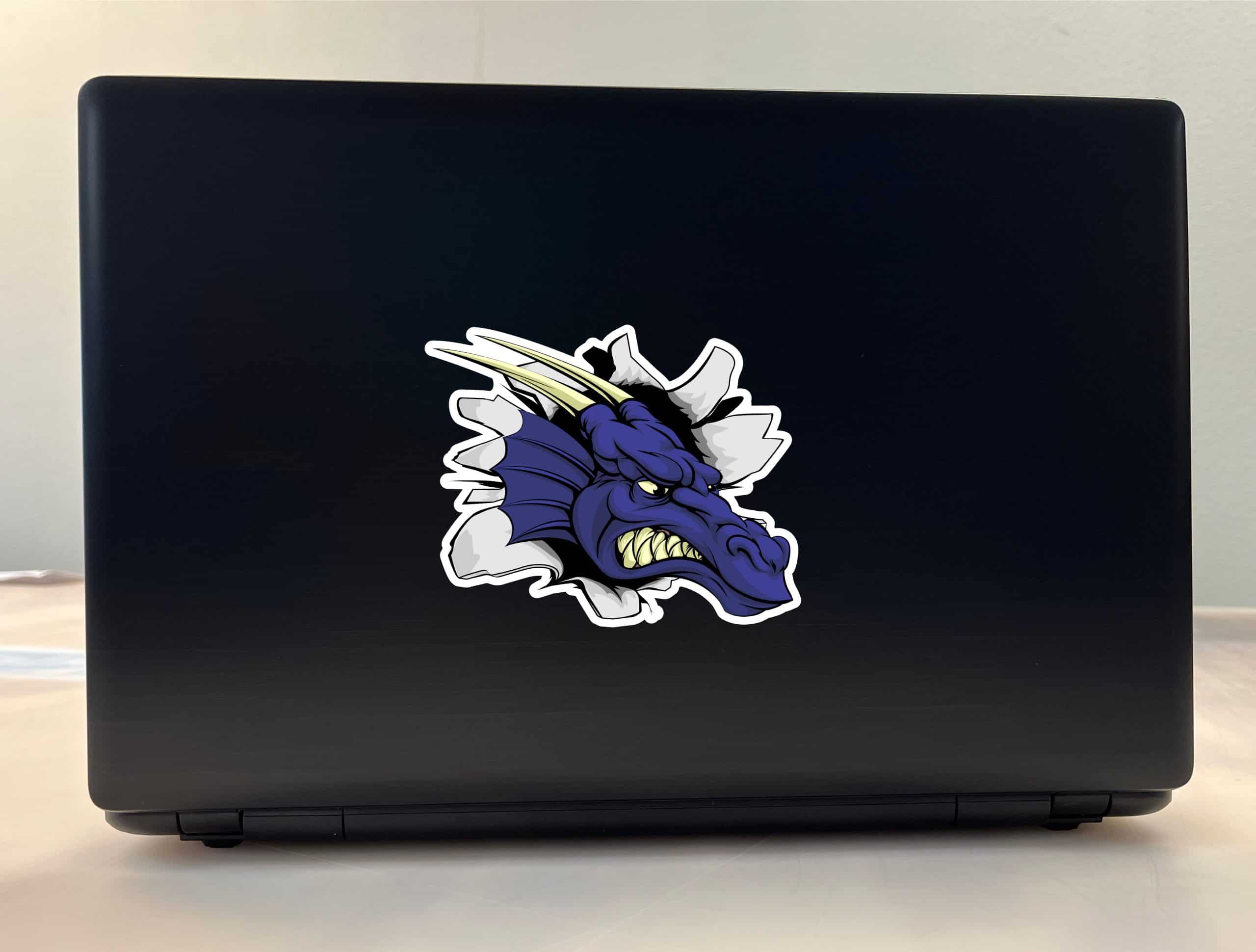 dragon head, golden horns, fierce expression - vinyl removable sticker